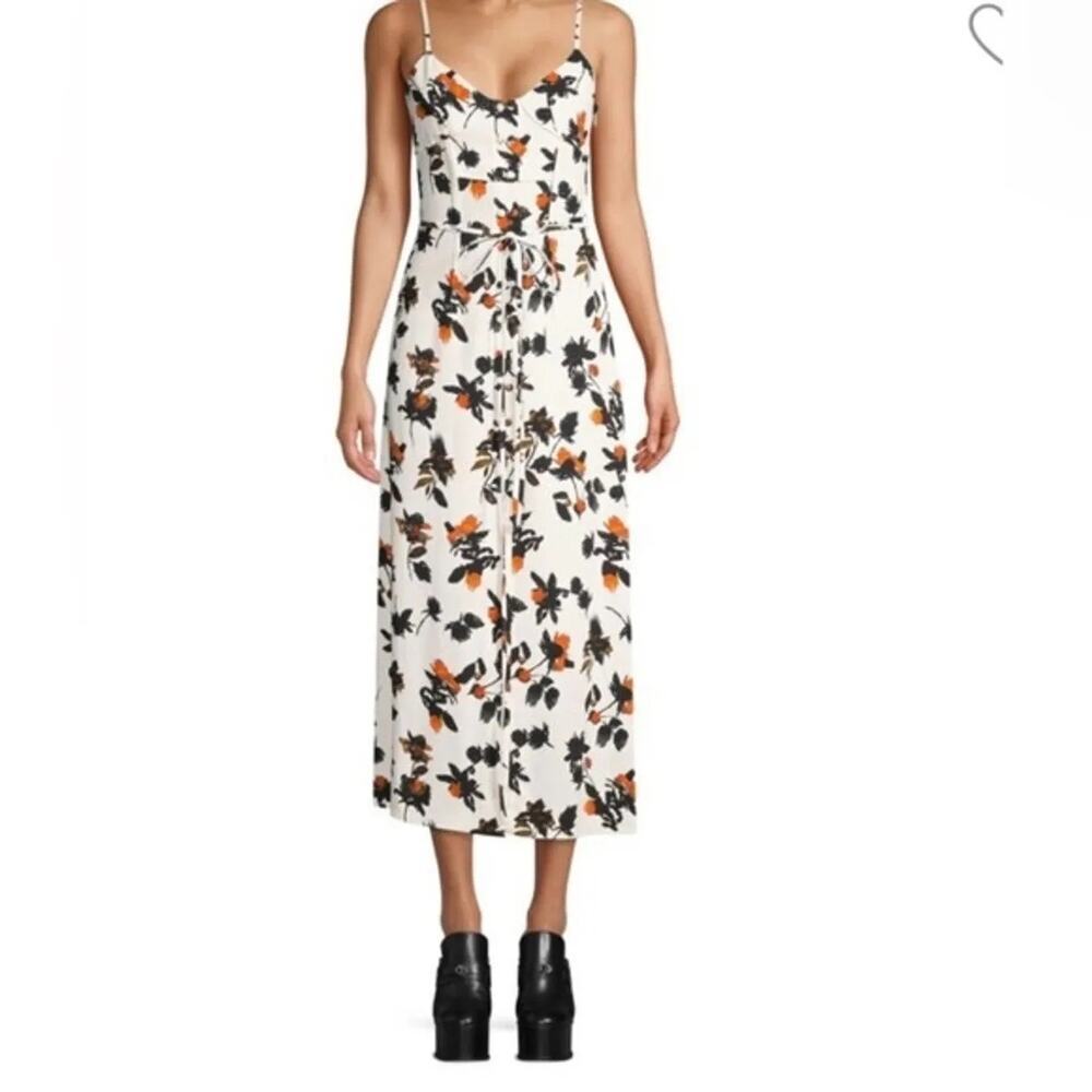 Derek Lam Floral Camisole Button Front V-Neck Slit Front Stretch Crepe Dress 10 - Picture 9 of 16